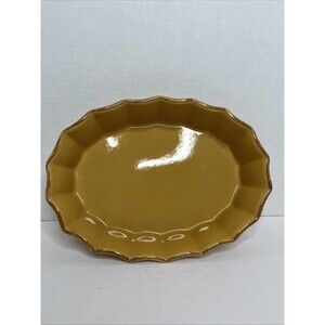 Gold Cerutil Stoneware casserole dish Scalloped edge from Portugal 12"L x 8.5"W